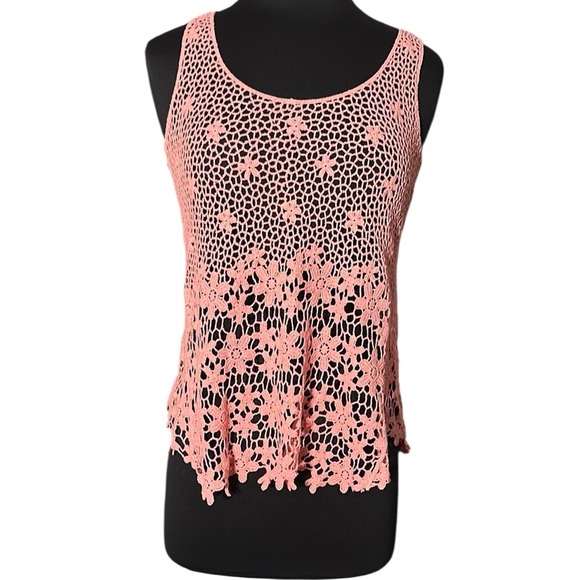 Fang Pink/Salmon Crochet Lace Tank Top size large - Picture 1 of 6